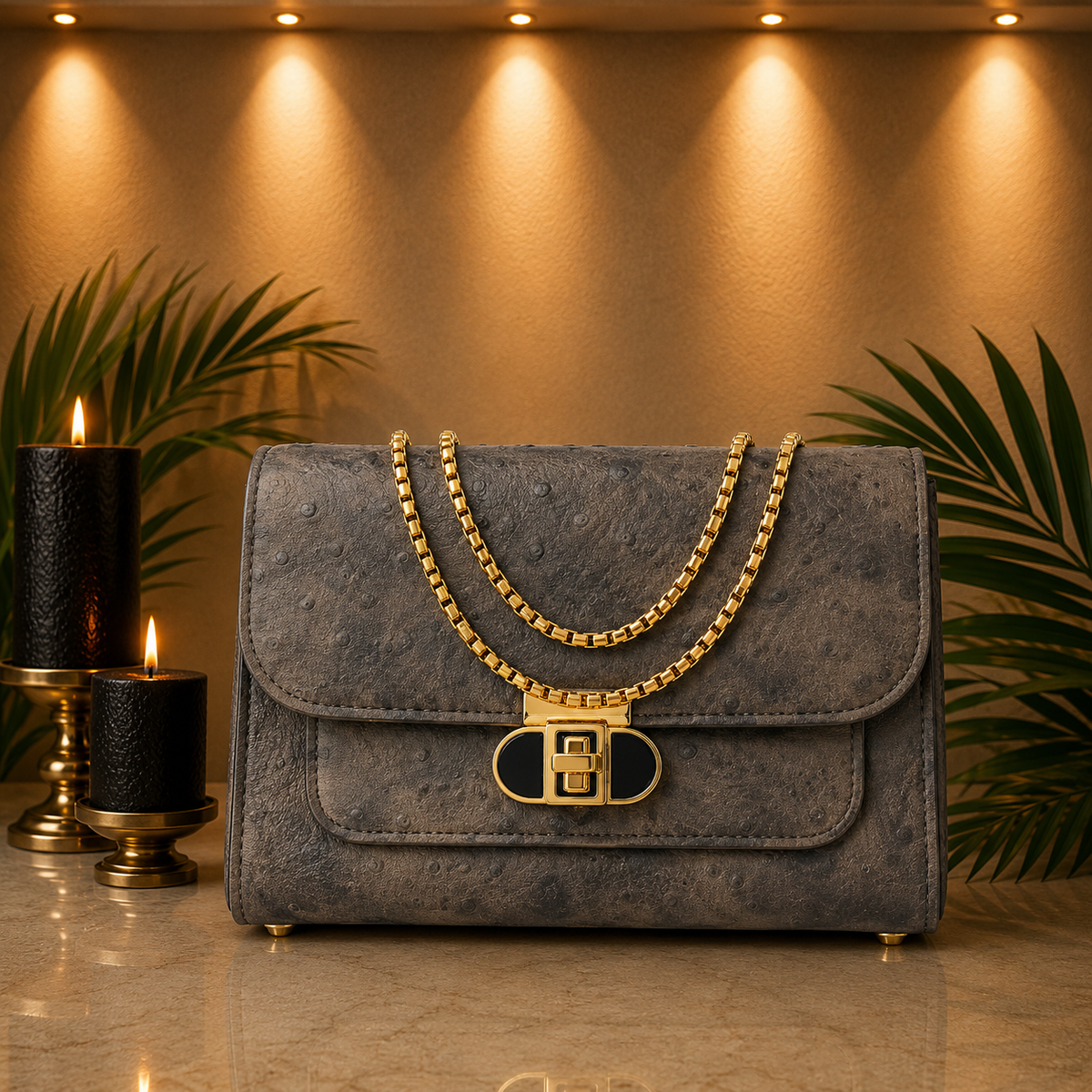 Ostrich Box Handbag for Girls – Elegant Luxury Style Mini Shoulder & Hand Carry Bag