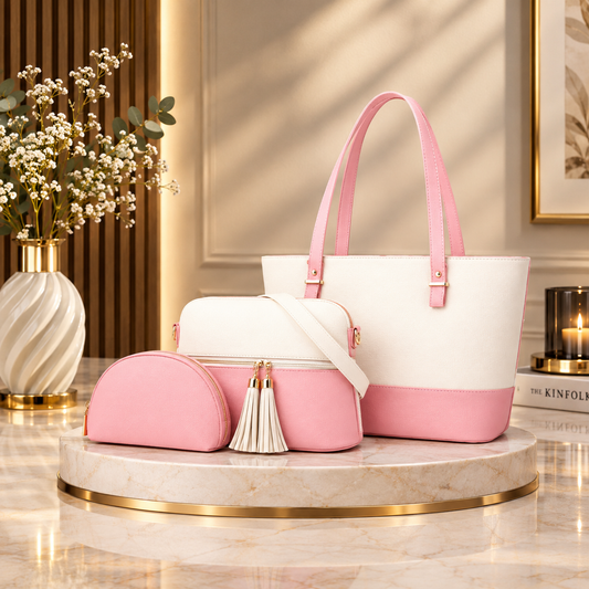Icone 3-Piece Premium Handbag Set for Women – Stylish Tote, Shoulder Bag & Wallet